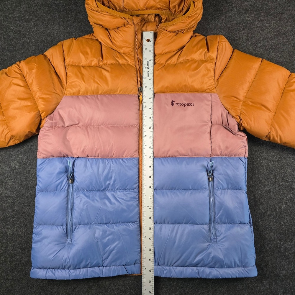 Cotopaxi Sienna/Fjord Fuego Max Down Hooded Jacket Cargo Stripes 800 FP Women M - Picture 5 of 16